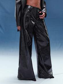 Normani 女士外出性感复古波西米亚风机车仿蜡皮低腰阔腿裤 - 黑色 - 查看 4