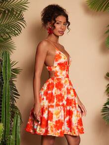 Women's All-Over Print Ruffle Hem Casual Vacation Cami Mini Dress - Multicolor - View 5