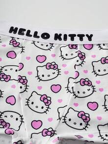 HELLO KITTY AND FRIENDS | SHEIN 女士可爱卡通爱心印花撞色字母滚边文胸内裤套装 - 粉色 - 查看 6