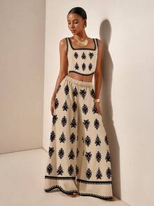 Zivah 女士碎花无袖露脐上衣搭配松紧腰带口袋阔腿裤，休闲度假装扮 - 彩色 - 查看 4