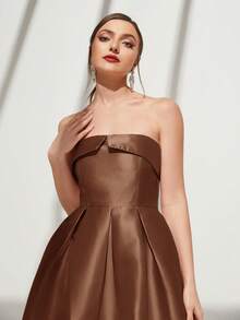 SHEIN Belle Đầm quây xếp ly màu trơn thanh lịch dành cho nữ, thích hợp cho mùa hè. - Cà phê nâu - Xem 5
