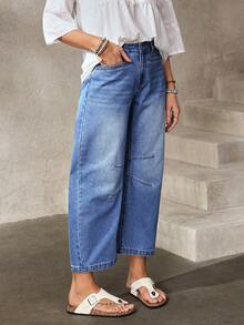 EMERY ROSE Quần jeans nữ màu trơn, túi xéo, kiểu dáng thường ngày, đa năng. - Màu xanh lam - Xem 5