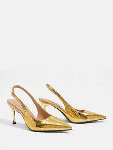 CUCCOO TILAWA Pointed Toe Backless High Heel Shoes, Fashionable Buckle Design, Elegant For Evening Party And Wedding - Gold - View 4