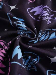 The Winx X SHEIN Women's Comfortable All-Over Print Contrast Trim Bra And Panty Set - Black - View 7