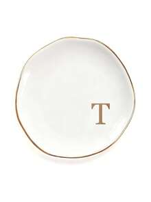 Nitials Ring Dish Jewelry Tray With Personalized A-Z Monogrammed Gifts Wedding Engagement For Women Friends Sister,Ceramic White - Multicolor - View 26