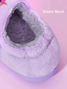 My Little Pony X SHEIN 可爱卡通暮光闪闪独角兽紫色女童儿童拖鞋，柔软毛绒保暖冬季家居鞋，轻便耐用EVA鞋底，适合春、秋、冬季居家卧室空调房穿着，独角兽图案 - 紫色 - 查看 6