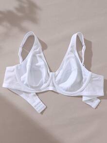 EasyFave 1pc Women's Solid Color Mesh Patchwork Ruffled Cup Edge Underwire Bra Without Lining - White - View 6