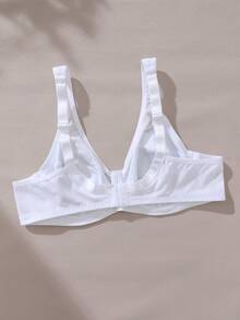 EasyFave 1pc Women's Solid Color Mesh Patchwork Ruffled Cup Edge Underwire Bra Without Lining - White - View 8