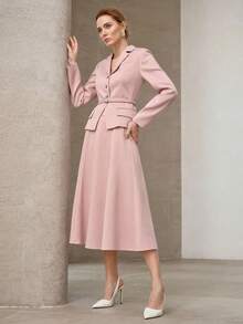 MOTF PREMIUM 2PCS/SET ELEGANT COMMUTER BLAZER& A-LINE SKIRT SUIT, SPRING/SUMMER - Pink - View 6