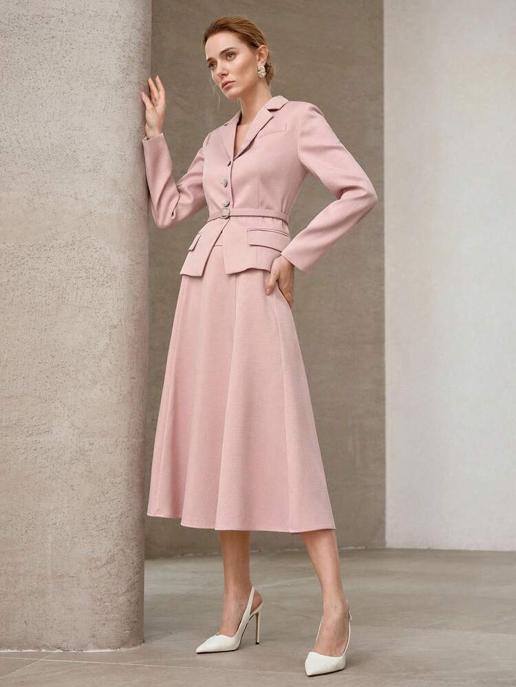 2PCS/SET ELEGANT COMMUTER BLAZER& A-LINE SKIRT SUIT, SPRING/SUMMER