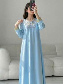 少女优雅蝴蝶刺绣连衣裙 - 藍色 - 查看 7