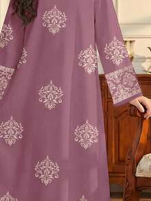 SHEIN Màu tím khoai môn dịu nhẹ, họa tiết hoa vàng truyền thống trang nhã, thanh lịch, phù hợp cho bé gái tuổi teen, kiểu dáng tối giản, thích hợp mặc hàng ngày vào mùa xuân/hè, dự lễ hội, đi chơi. Đầm dài tay kiểu Ả Rập trang nhã, thanh lịch, áo Abaya cầu nguyện, thoải mái dễ chịu, trang phục thường ngày, phong cách nghỉ dưỡng, áo Kaftan kín đáo, áo Jalabiya cho trẻ em. - Nhiều màu - Xem 5