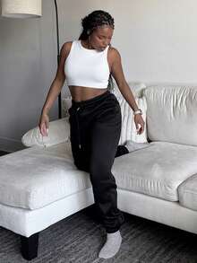 Tyla Gomez Women's Solid Color Drawstring Waist Pockets Casual Jogger Pants - Black - View 5