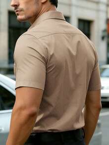 Men's Business Casual Printed Short Sleeve Shirt - Khaki - View 2