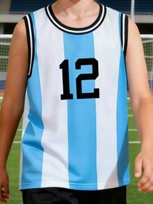 Fantacosmos Conjunto de regata e shorts de basquete clássico para meninos (2 peças), roupa esportiva casual para meninos estilosos, primavera/verão. - Multicolorido - Ver 2
