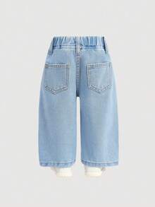 SHEIN Quần jean xanh dáng rộng in hình ngôi sao và chữ cái dành cho bé trai - Rửa nhẹ - Xem 2