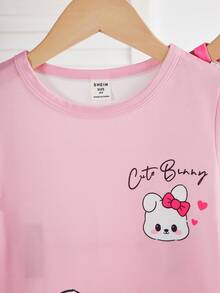 2pcs/Set Girls Cute Cartoon Sheep Print Nightgown Pajama Set, Minimalist Fashion Pink & Gray, Sleepwear Girls Pajama Dress - Pink - View 3