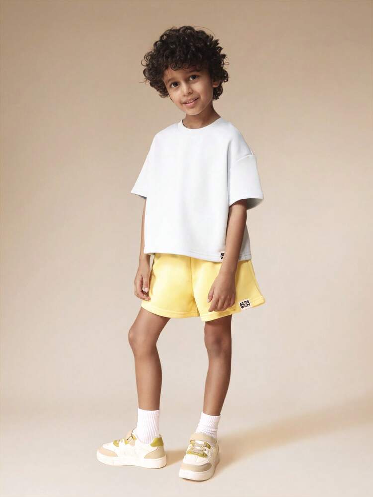 Crew Neck T-Shirt With Yellow Shorts Set