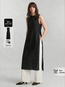 Ontre 2026 Spring/Summer Women's Casual Business Vintage Elegant Versatile Basic Nashville Apparel, Solid Color Tie-Waist Sleeveless Top For Urban Commute, Business Casual, Wedding Guest - Black - View 1