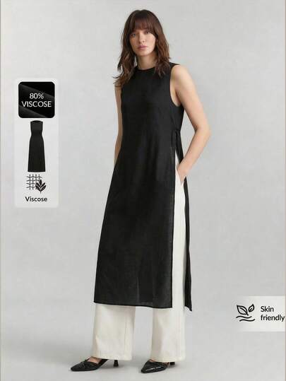 Ontre 2026 Spring/Summer Women's Casual Business Vintage Elegant Versatile Basic Nashville Apparel, Solid Color Tie-Waist Sleeveless Top For Urban Commute, Business Casual, Wedding Guest