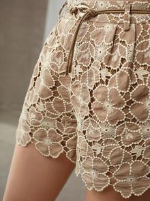 MOTF PREMIUM 女士夏季薄款高腰宽松阔腿刺绣短裤 - 棕色 - 查看 6