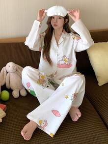 DAZY Cute Pony Print Women Pajama Set - White - View 12