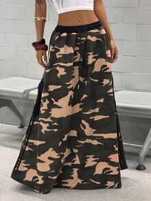 StreetHx 女士休闲抽绳腰带迷彩牛仔迷你裙，适合约会和外出穿着 - 彩色 - 查看 3