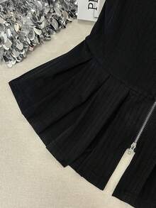 GlowEve Women's Fashion Textured Crew Neck Metal Zipper Elegant Romantic Casual Daily Commute Dinner Vest, Spring/Summer - Black - View 3