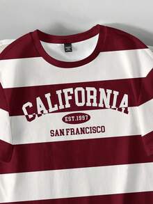 Manfinity Joysei 男士休闲条纹印花圆领短袖T恤 - 紅白色 - 查看 2