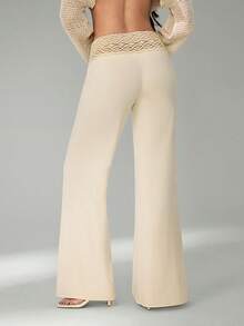 SHEIN Tall 女士白色针织腰带串珠抽绳直筒宽松休闲度假裤 - 白色 - 查看 2