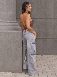 Rayane Ketlyn Women's Sexy Fashion Street Vacation Western Style PU Leather Backless Lace-Up Zipper Front Halter Top, Summer,Brown Top - Chocolate Brown - View 6