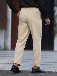 Manfinity Mode Men's Solid Color Pocket Straight Leg Casual Suit Pants - Beige - View 2
