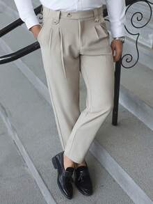 Manfinity Bizformal 男士杏色直筒西装裤，商务休闲百搭西装裤 - 淺灰色 - 查看 1