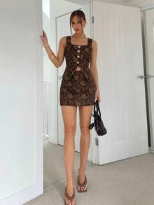 Siren Gaze 2pcs/Set Women Summer New 3D Embossed Floral Design Set - Brown - View 4