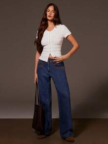 Athîral 女士休闲波西米亚风刺绣蓝色牛仔裤，饰有铆钉，直筒剪裁，腰部刺绣和铆钉设计，适合女士休闲穿着，休闲裤，沙滩装，春假装，夏季度假装，女士夏季装，沙滩裤，蓝色裤子，夏季假期装，女士夏季装，女士度假装 - 寶藍色 - 查看 3