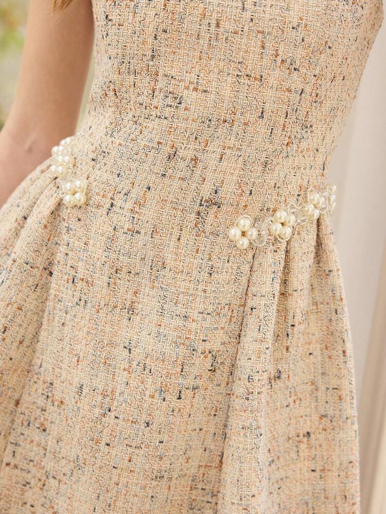 FAUX PEARL DETAIL APPLIQUES DRESS