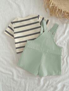 Loomiva Bộ đồ 2 món cho bé sơ sinh trai/gái, họa tiết gấu hoạt hình, chất liệu mềm mại, cổ tròn, tay dài, kiểu raglan và quần yếm. - Màu xanh Bạc hà - Xem 6