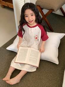 DAZY Young Girl Colorblock Knit Round Neck Nightgown Loungewear Summer - Multicolor - View 5