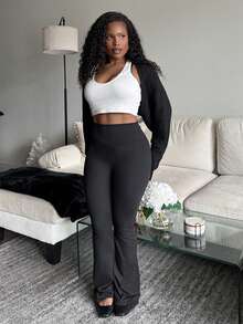 Tyla Gomez Cárdigan de mujer negro casual de 1 pieza con mangas de murciélago acanaladas, tops de manga larga en otoño/invierno - Negro - Ver 5
