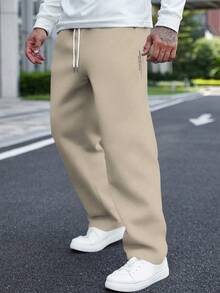 Manfinity Homme Men's Letter Print Drawstring Waist Pockets Casual Sweatpants - Apricot - View 4