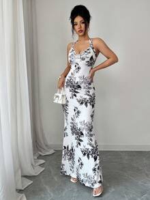 SHEIN Elenzya Women's Halter Waist Mermaid Dress, Elegant Minimalist Design For Vacation, Commute, Date, Garden, Casual Outings, Spring/Summer - Multicolor - View 1