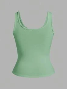 Slaydiva 3pcs/Pack Black + White Casual Basic Racerback Sleeveless Deep V-Neck Ribbed Tank Tops For Women - Multicolor - View 7