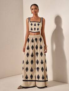 Zivah 女士碎花无袖露脐上衣搭配松紧腰带口袋阔腿裤，休闲度假装扮 - 彩色 - 查看 3