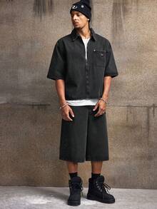 AXEPEAK Men's Washed Shirt Set, Fashion Top And Pants - Blue - View 4