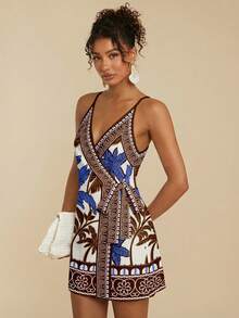 Travachic Casual Minimalist Vacation Bohemian Elegant Romantic Retro Tropical Coconut Tree Plant Print Pattern, Music Festival, Beach Outfit, Vacation Outfit, Summer Outdoor Women Dress - White - View 5