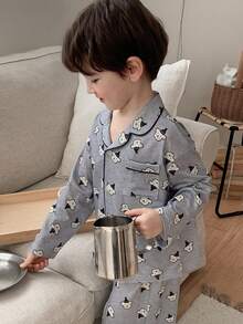 DAZY 男童舒适可爱印花长袖衬衫长裤睡衣套装，秋季款 - 灰色 - 查看 6