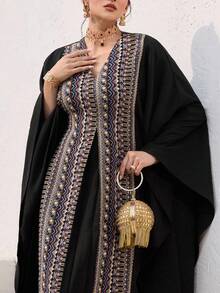 Al Najma 传统土耳其刺绣长款束腰连衣裙，阿拉伯风格阿巴雅 - 彩色 - 查看 6