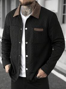 Manfinity Homme 男士夹克，男士休闲纯色夹克，白色男士纽扣夹克，适合春秋季穿着，男士休闲工装口袋纯白色纹理衬衫夹克，休闲简约风格，都市成熟风格，英伦绅士风格，意式优雅风格，男士衬衫夹克 - 彩色 - 查看 6