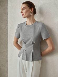 MOTF PREMIUM FASHIONABLE & EXQUISITE HIGH-END DESIGN SEQUIN EMBELLISHED ROUND NECK SHORT SLEEVE WOMEN T-SHIRT - Grey - View 6