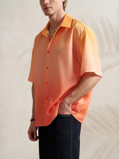 TONEVAULT Men's Ombre Print Holiday Short Sleeve Shirt Vacation Yellow Summer Casual Beach Vacation